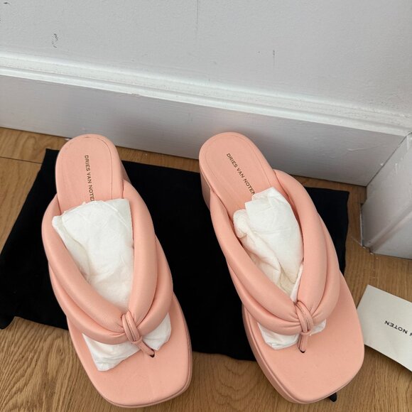 NWT Dries Van Noten Platform Flip Flop Padded Leather Straps Light Pink Sz 37.5 - Picture 2 of 10
